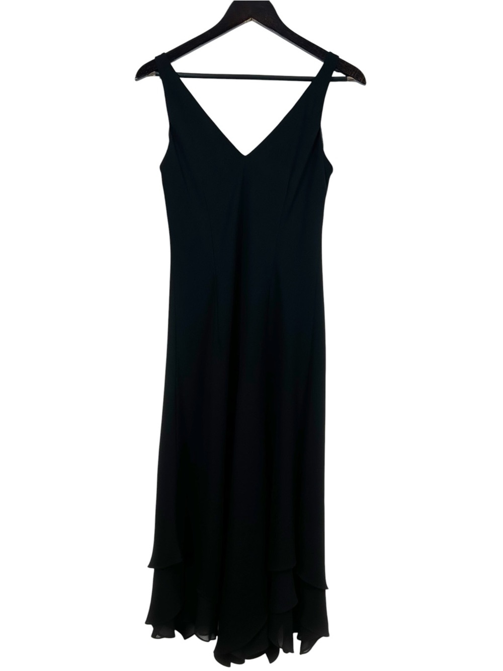 Evan Picone Dress Y2K Black Sleeveless Maxi Dress Size 8 Ruffle Hem